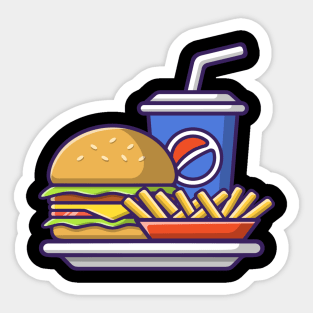 Fast Food Burger Frech Fries And Coke Illustration Sticker